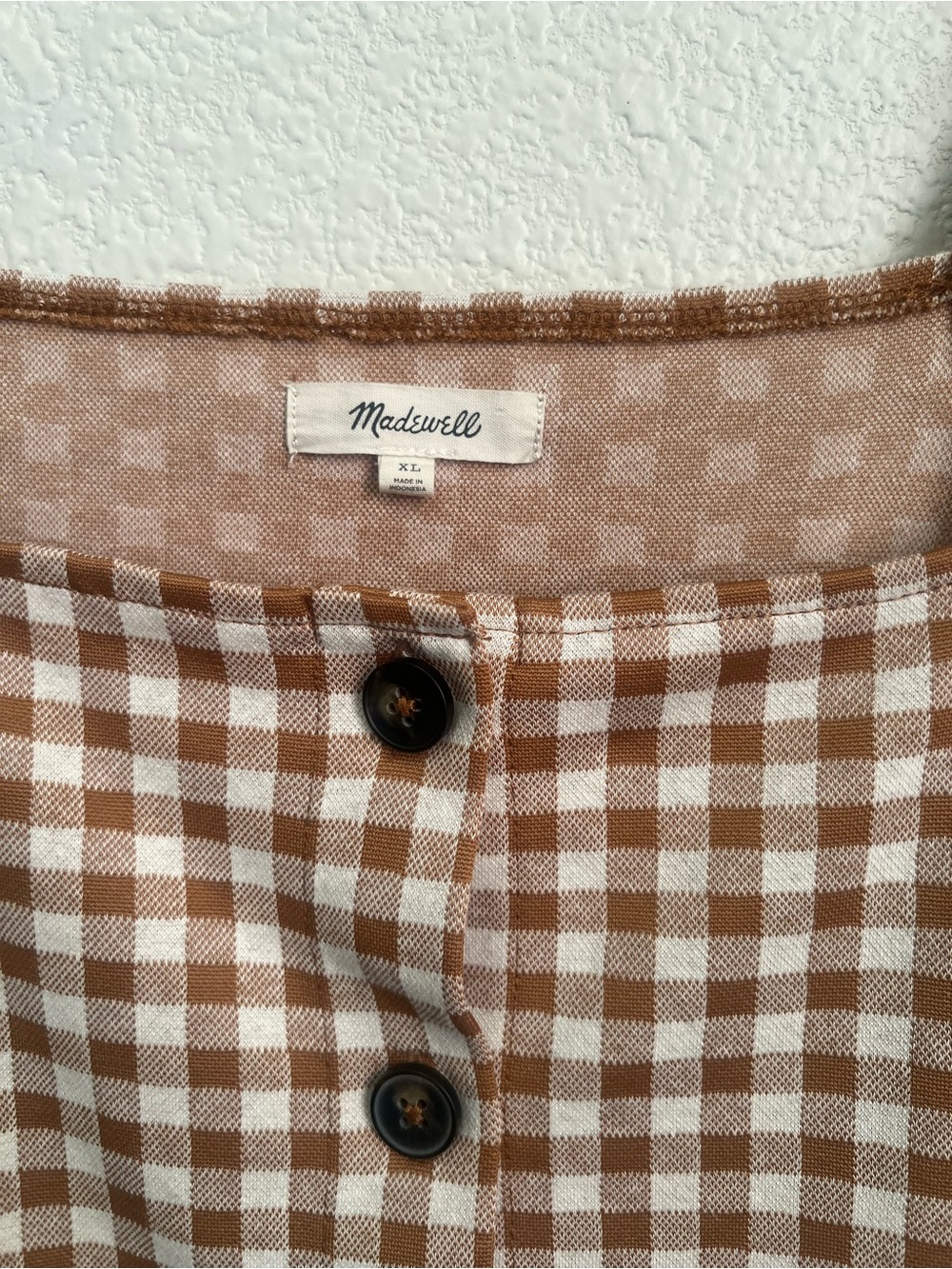 Madewell Brown and Cream Gingham Puff-Sleeve Button-Down Top - Picture 5 of 9